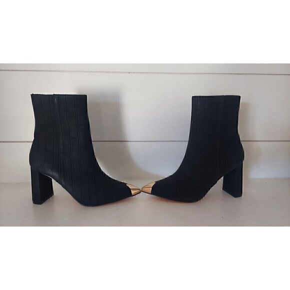 New York & Company Black Ankle Boots with Gold Accents - Picture 5 of 9